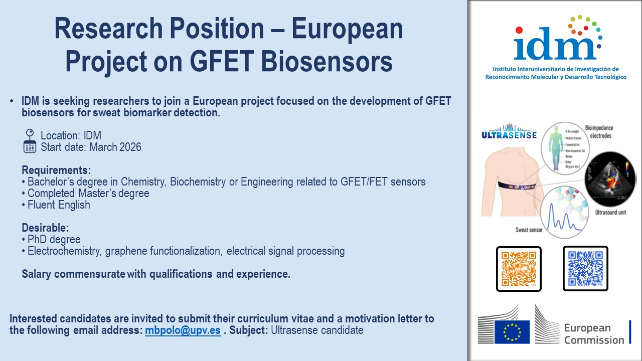 News from the IDM! We are seeking researchers to join a cutting-edge European project on GFET biosensor development. europeu capdavanter en biosensors GFET